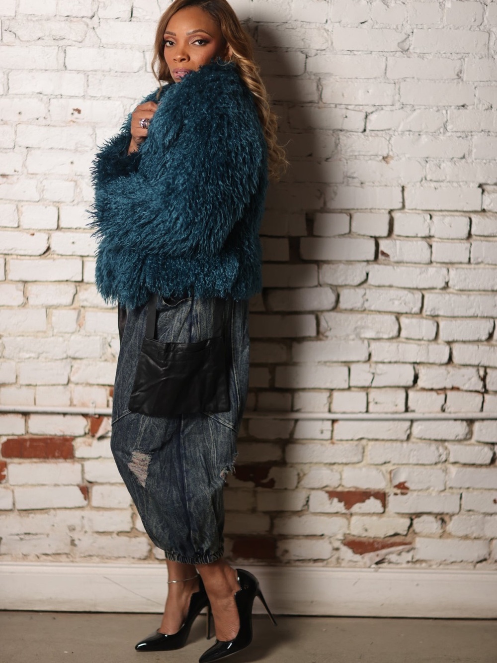 Willow & Clay Teal Faux Fur Jacket